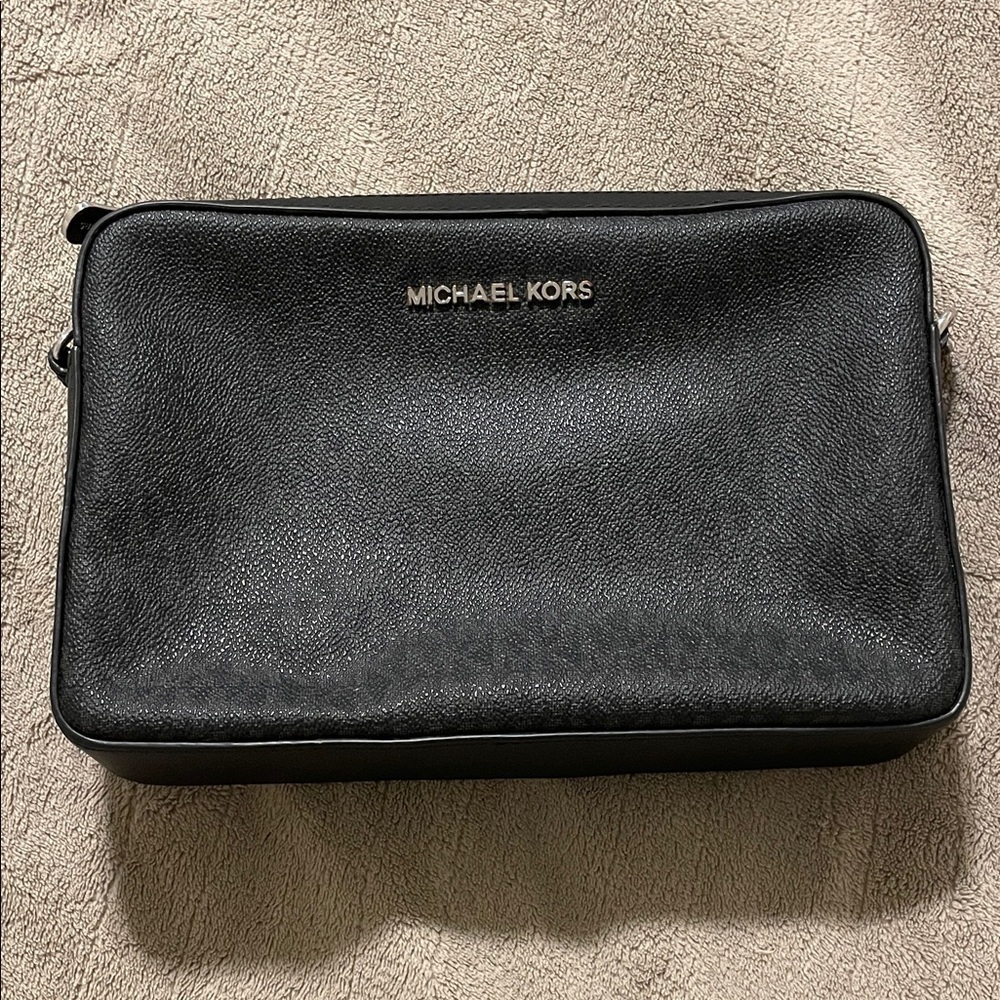 Michael Kors Black Square Pouch Canvas Logo Crossbody Bag Contemporary Classic